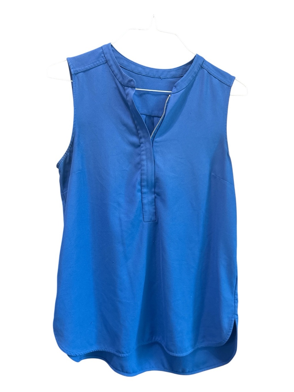 Women's Royal Blue Sleeveless Zip Neck Blouse High Low Hem Medium - Picture 4 of 5